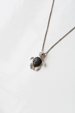 Black Stone Turtle Pendant Sterling Silver Necklace