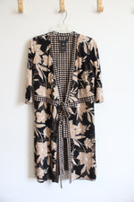 White House Black Market Black & Tan Floral Tied Front Cardigan | 4