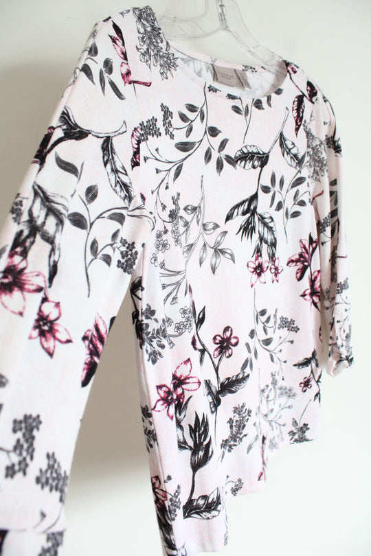 Chico's Easywear Light Pink Floral Knit Long Sleeved Top | 0 (SM)