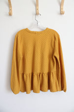 Kim & Cami Mustard Gold Textured Flowy Long Sleeved Top | S