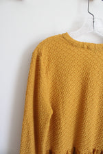 Kim & Cami Mustard Gold Textured Flowy Long Sleeved Top | S