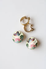 Vintage Enamel & Gold Tone Hoop Clip On Earring Set