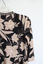 White House Black Market Black & Tan Floral Tied Front Cardigan | 4