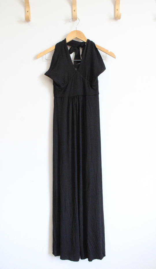 NEW Bebe Black Halter Neck Knit Maxi Dress | XS