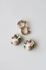 Vintage Enamel & Gold Tone Hoop Clip On Earring Set