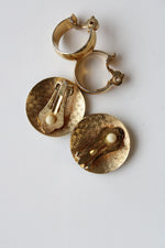 Vintage Enamel & Gold Tone Hoop Clip On Earring Set