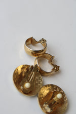 Vintage Enamel & Gold Tone Hoop Clip On Earring Set