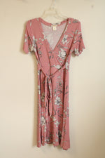 Maddie M Pink Floral Wrap Dress with Tie | S