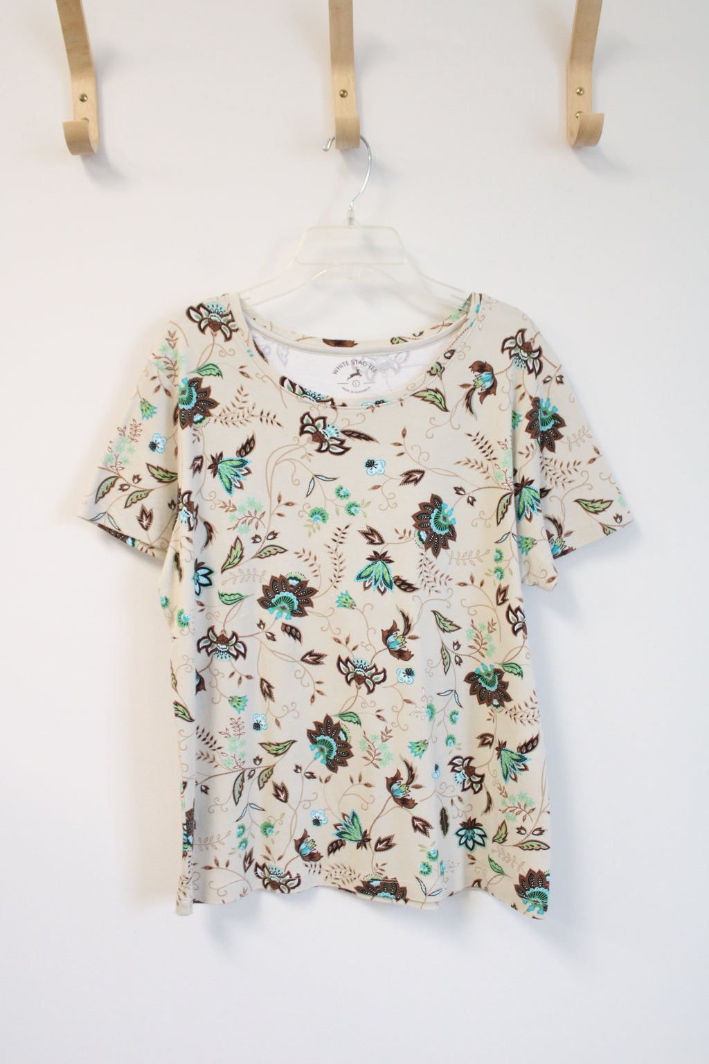 White Stag Blue & Brown Patterned Tan Shirt | L