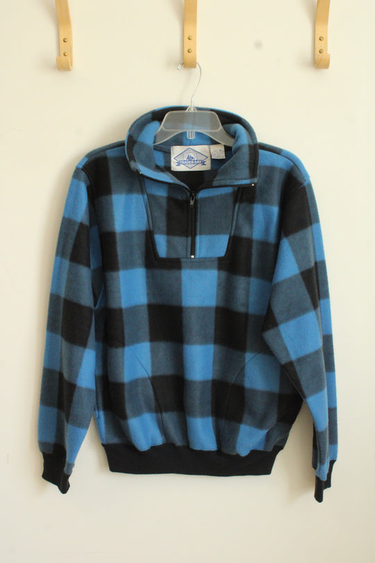 Trader Bay Blue and Black Fleece Bomber with Quarter Zip | M