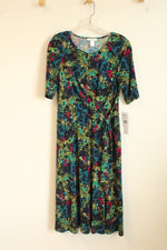 NEW London Times Blue Purple and Green Floral Print Dress with Side Tie | 8