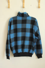 Trader Bay Blue and Black Fleece Bomber with Quarter Zip | M