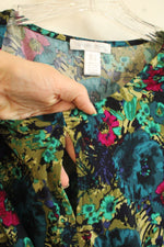 NEW London Times Blue Purple and Green Floral Print Dress with Side Tie | 8