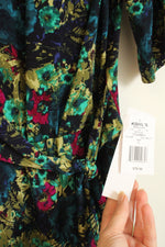NEW London Times Blue Purple and Green Floral Print Dress with Side Tie | 8