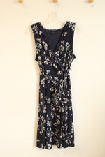 Hawthorn Navy Blue and White Floral Print Sleeveless Wrap Dress | M