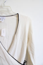 NEW Ann Taylor LOFT Cream Black Trimmed Wool Blend Wrap Top | XS