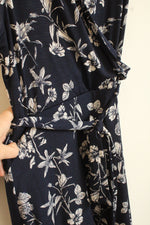 Hawthorn Navy Blue and White Floral Print Sleeveless Wrap Dress | M