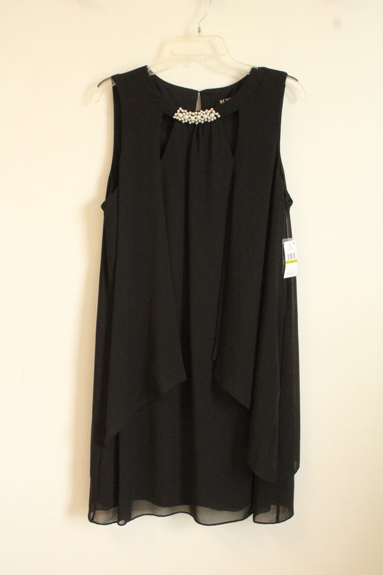 NEW SLNY Black Ruffle Dress with Cutouts and Pearl Bead Collar | 14