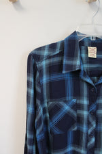 Faded Glory Blue Plaid Button Down Top | S