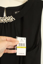 NEW SLNY Black Ruffle Dress with Cutouts and Pearl Bead Collar | 14