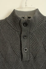 Chaps Gray Cotton Sweater with Brown Suede Elbow Patches | M