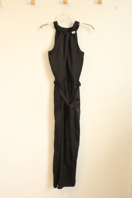 NEW Loft Black Satin Jumpsuit with Front Twist Cutout | 0