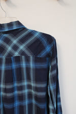 Faded Glory Blue Plaid Button Down Top | S