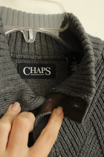 Chaps Gray Cotton Sweater with Brown Suede Elbow Patches | M
