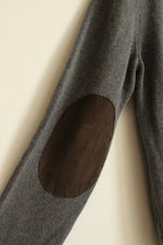 Chaps Gray Cotton Sweater with Brown Suede Elbow Patches | M