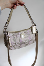 Coach Signature Spring Plaid Beige Lilac Gray Tartan Demi Crossbody Purse