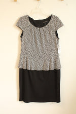NEW Connected Apparel Black and White Printed Peplum Dress | 16
