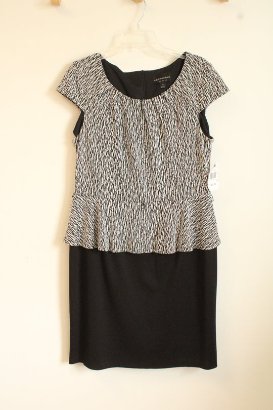NEW Connected Apparel Black and White Printed Peplum Dress | 16