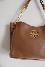 Tory Burch Britten Camel Brown Leather Slouchy Tote