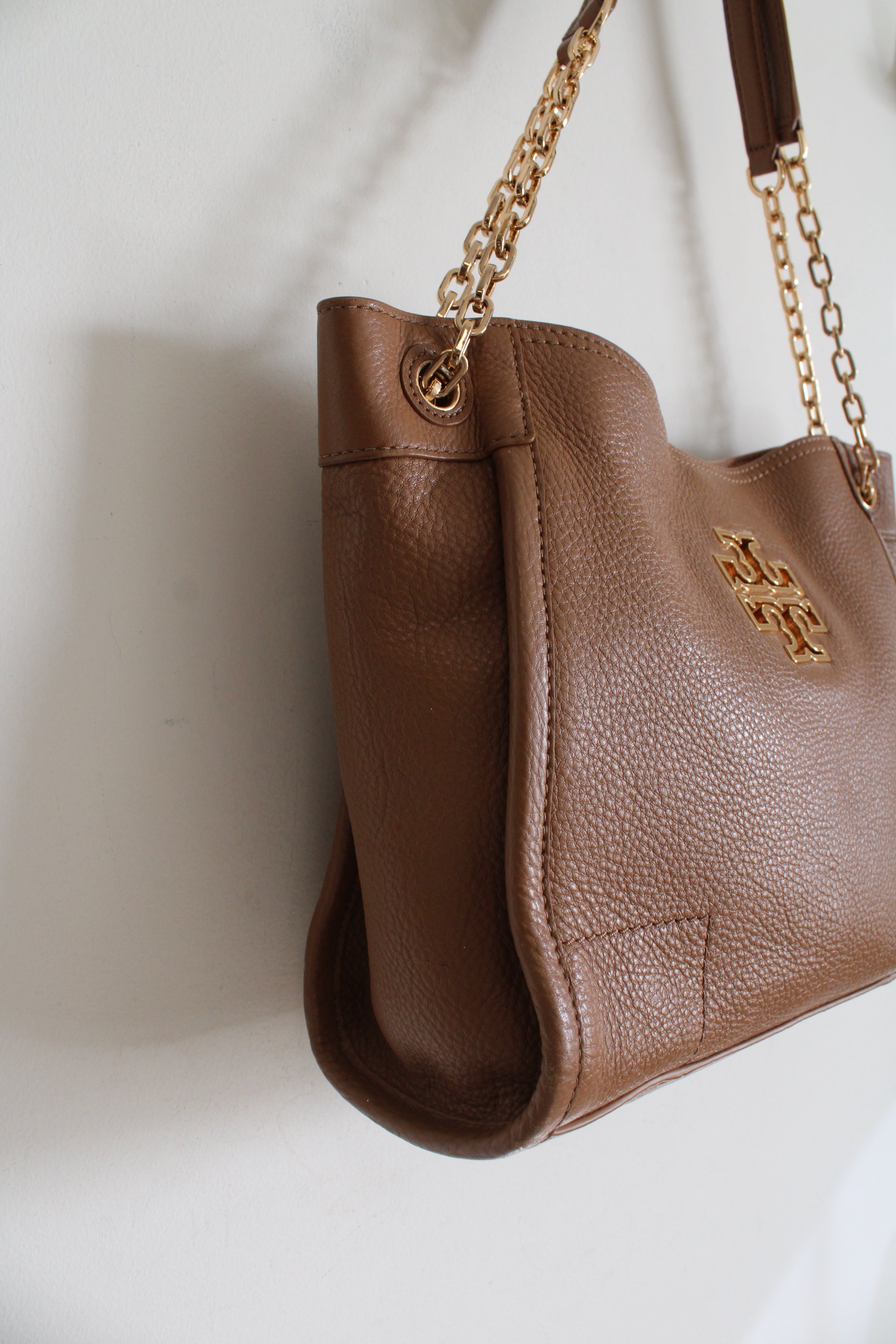 Tory Burch Britten Camel Brown Leather Slouchy Tote