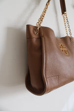 Tory Burch Britten Camel Brown Leather Slouchy Tote