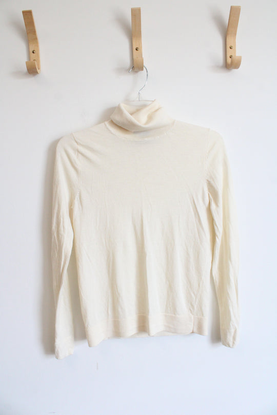 Ann Taylor Cream Merino Wool Turtleneck Top | S