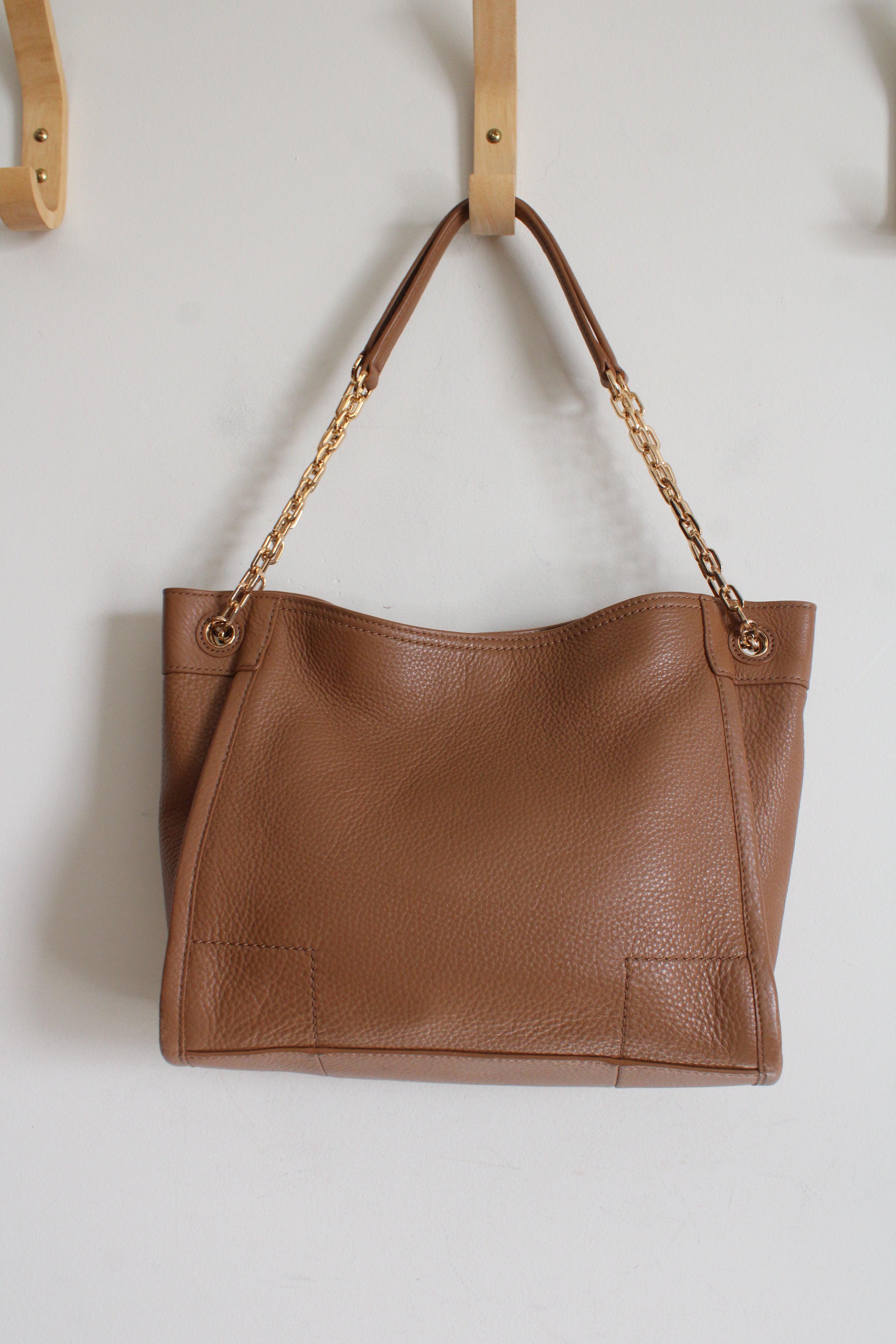 Tory Burch Britten Camel Brown Leather Slouchy Tote
