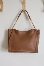 Tory Burch Britten Camel Brown Leather Slouchy Tote