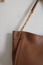 Tory Burch Britten Camel Brown Leather Slouchy Tote