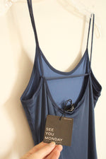 NEW See You Monday Dark Blue Mesh Spaghetti Strap Dress | M