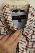 Tommy Hilfiger Red Blue and Tan Plaid Button Down Shirt | M