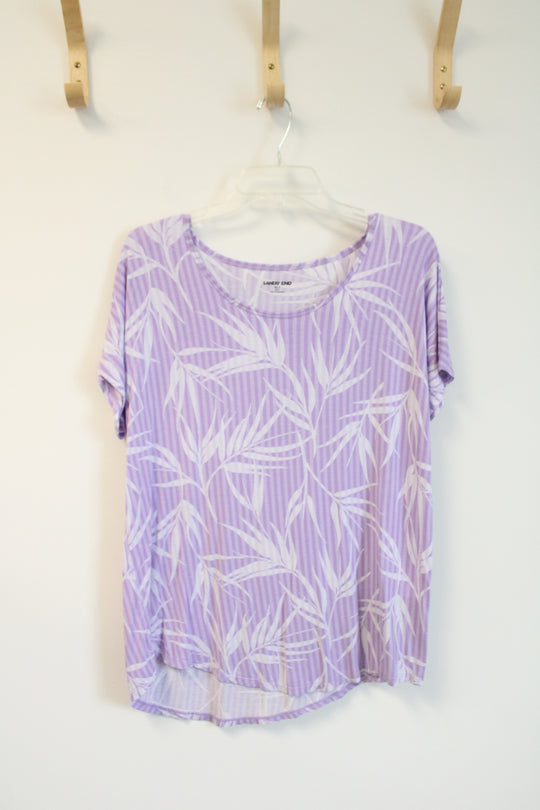 Lands' End Purple & White Leaf Patterned Top | M