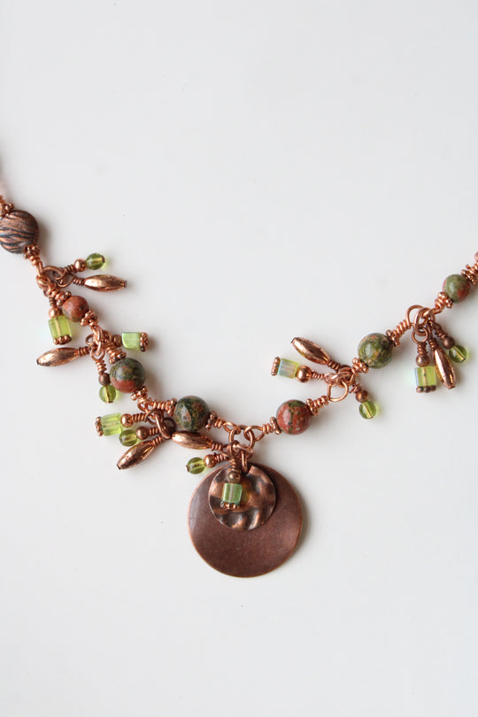 Copper Green Beaded Boho Style Necklace