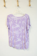 Lands' End Purple & White Leaf Patterned Top | M