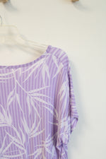 Lands' End Purple & White Leaf Patterned Top | M
