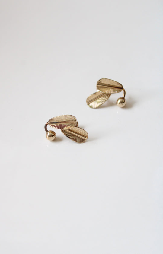 Van Dell Leaf Gold Coated Screwback Earrings