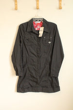 NEW Adidas Gray Button Down Shirt Dress with Pink Embroidery | M