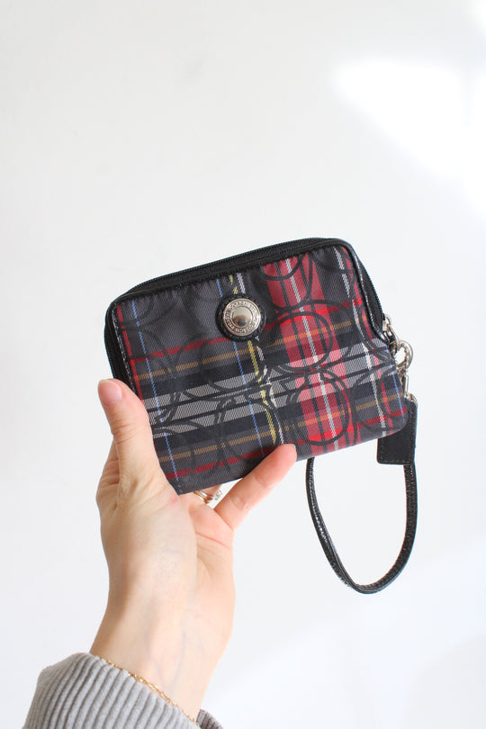 Coach Poppy Tartan Plaid Patent Leather Wristlet Wallet