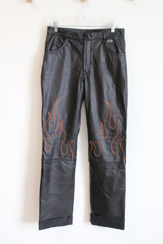 Harley-Davidson Genuine Leather Flame Embroidered Black Pants | 38/10