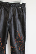 Harley-Davidson Genuine Leather Flame Embroidered Black Pants | 38/10